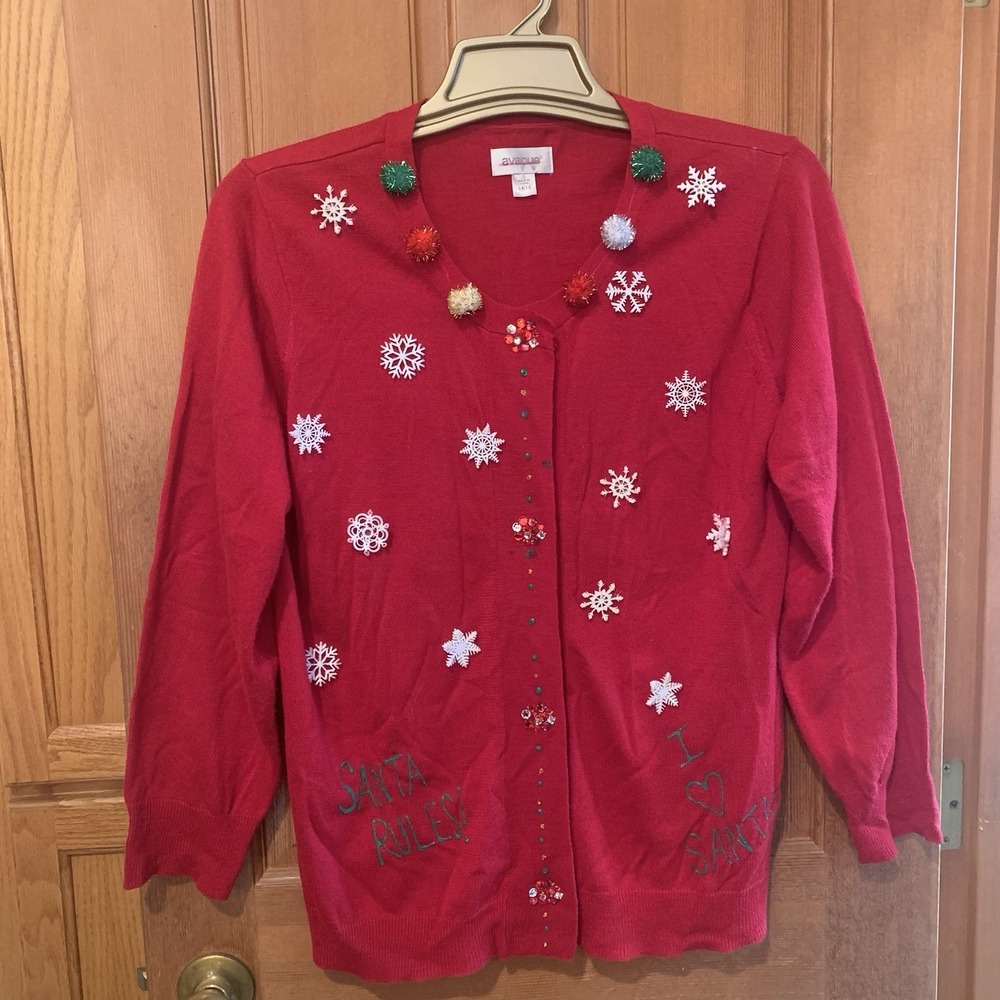 Christmas Sweater Womens 14/16 Red Holiday Cardigan